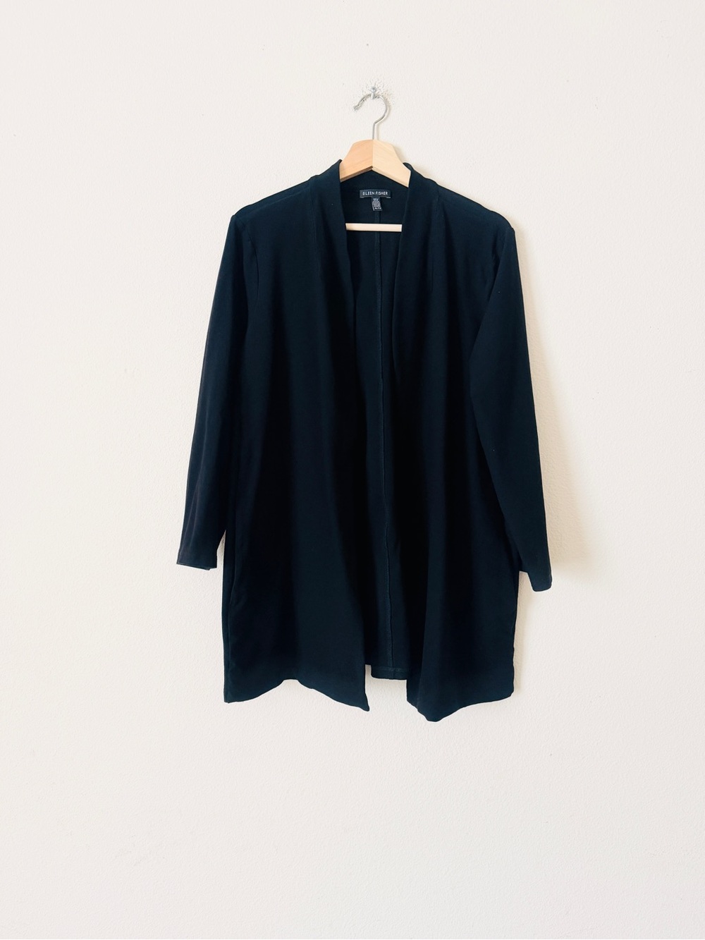 Eileen Fisher XL black 3/4 sleeve pocketed open viscose cardigan